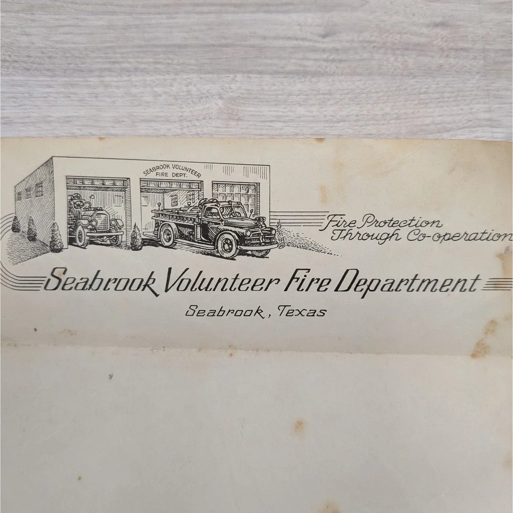Vintage Seabrook Volunteer Fire Department Letterhead Ephemera Illustrated Texas